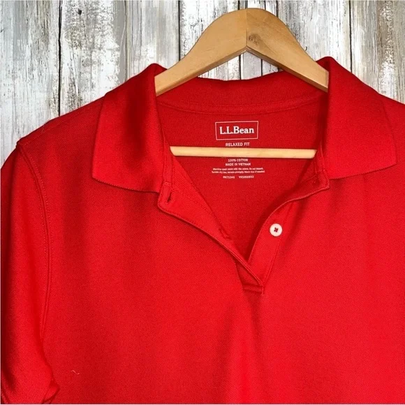 L.L. Bean Red Fitted Button Down Polo Shirt - Picture 3 of 4
